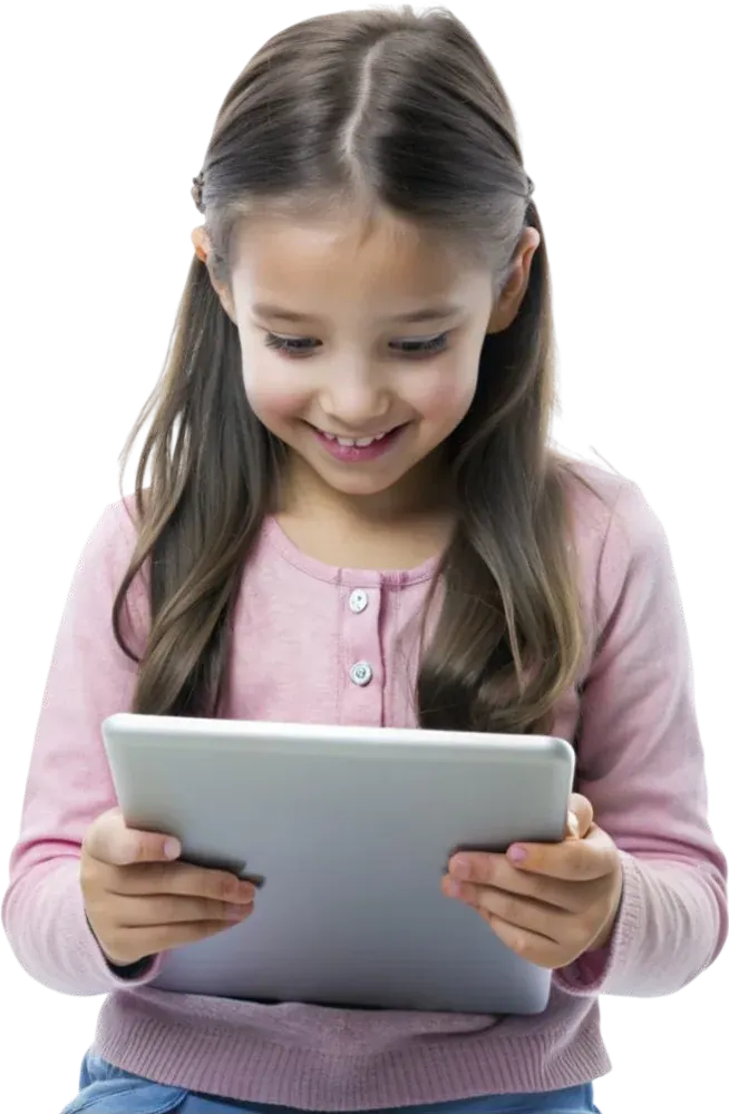 Aluna usando tablet — campanha Beegow