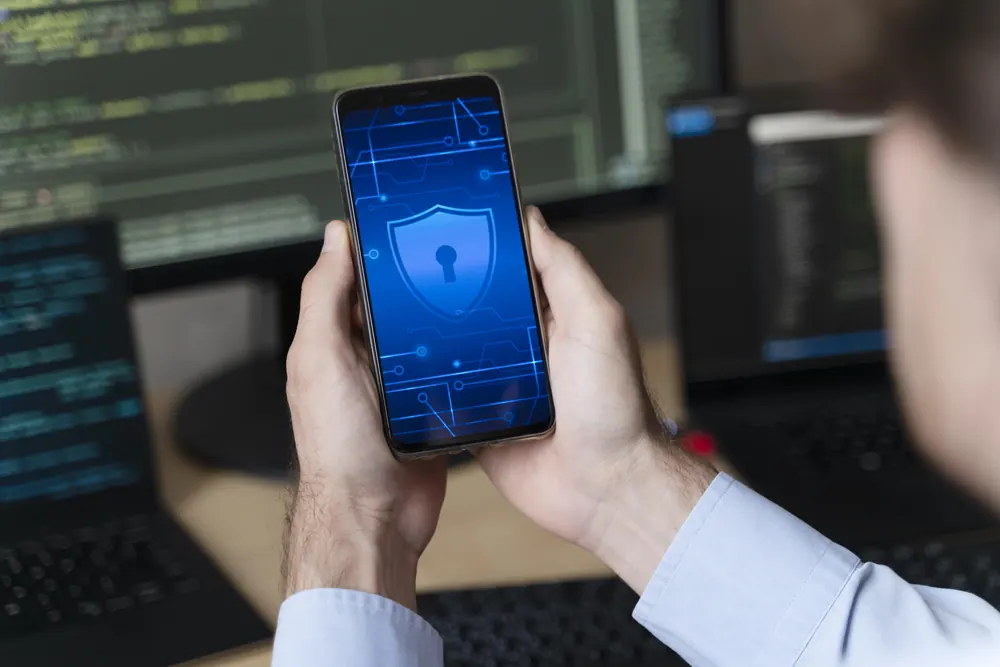 Smartphone com cadeado de segurança